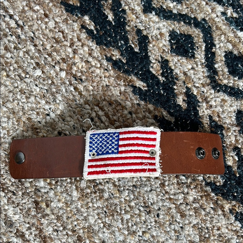 Brown Leather Bracelet with American Flag Patch festival